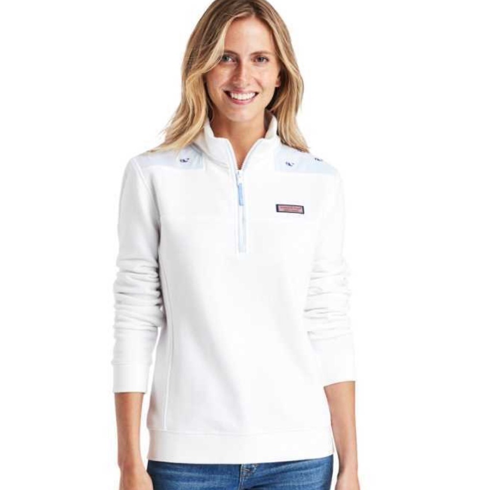 Vineyard Vines White and blue Quarter-Zip Pullover sweatshirt %100 cotton